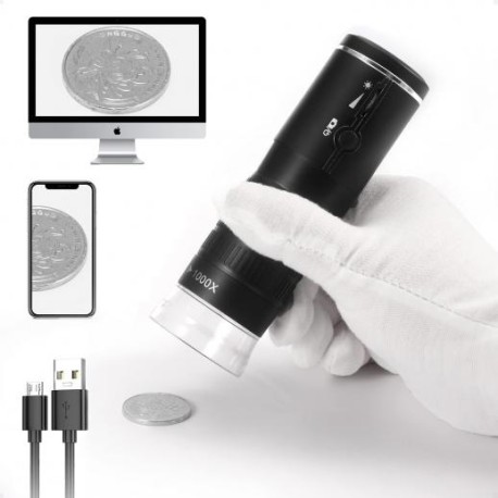 Microscopio digital inalámbrico, 50x-1000x, cámara de microscopio USB portátil de mano, mini microscopio de bolsillo para niños
