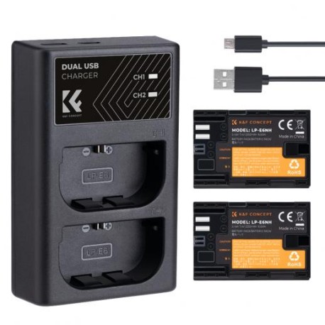 K&F Concept Batería de Cámara Recargable LP-E6NH 2pcs + Cargador, para Canon EOS R5, EOS R6, EOS R, EOS 5D Mark IV, 5D Mark III