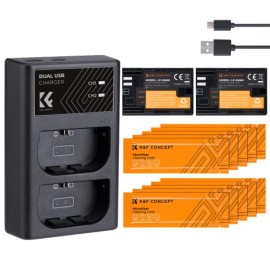 K&F Concept Batería de Cámara Recargable LP-E6NH 2pcs + Cargador + Paños de Limpieza, para Canon EOS R5, EOS R6, EOS R, EOS 5D 