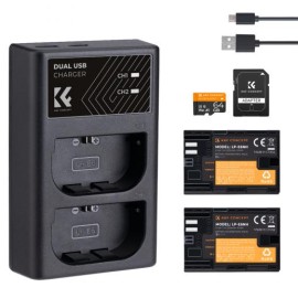 K&F Concept Batería de Cámara Recargable LP-E6NH 2pcs + Cargador + 64GB Tarjeta SD, para Canon EOS R5, EOS R6, EOS R, EOS 5D Ma