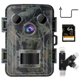 Cámara de Caza 1080P 20MP 0,2s Disparo Impermeable IP66 + Tarjeta SD 64GB + Soporte + Lector de Tarjeta